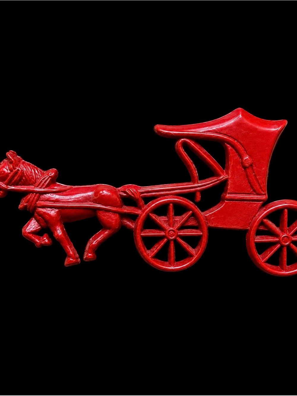 Plastic Vintage Red Horse & Carriage Pin Brooch